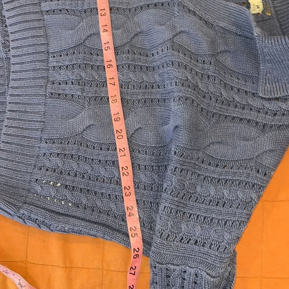 Hollister Blue Cable Knit V-Neck Collared Sweater M